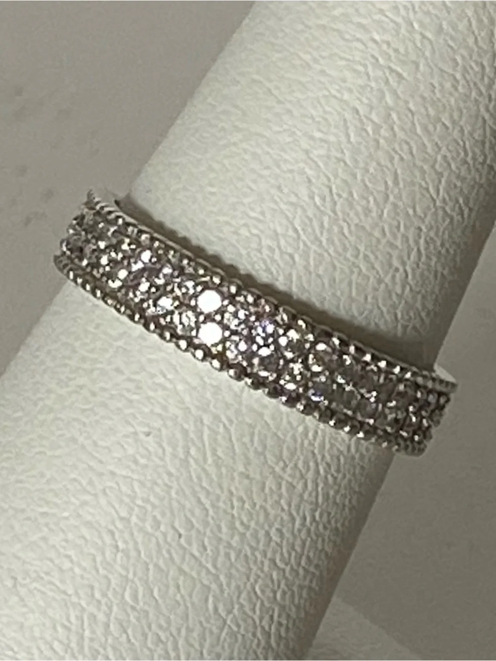925 Sterling Silver Pave CZ Eternity Band Ring Size 7.5 2 Rows 4 mm EUC worn 1X